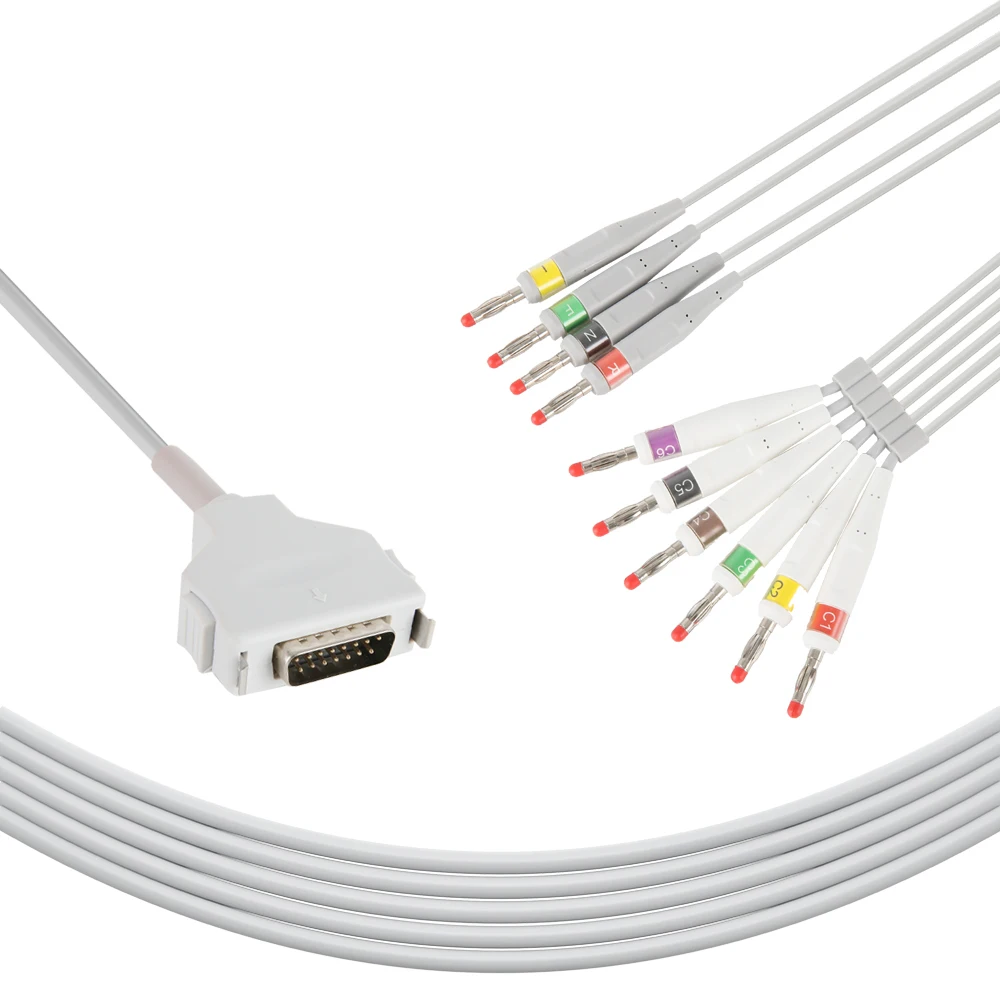 Fukuda Denshi Compatible for Cardimaxx  FX-7102/ FCP 2155 Direct-Connect 10 Lead EKG Cables IEC Banana 4.0 Ekg Cable