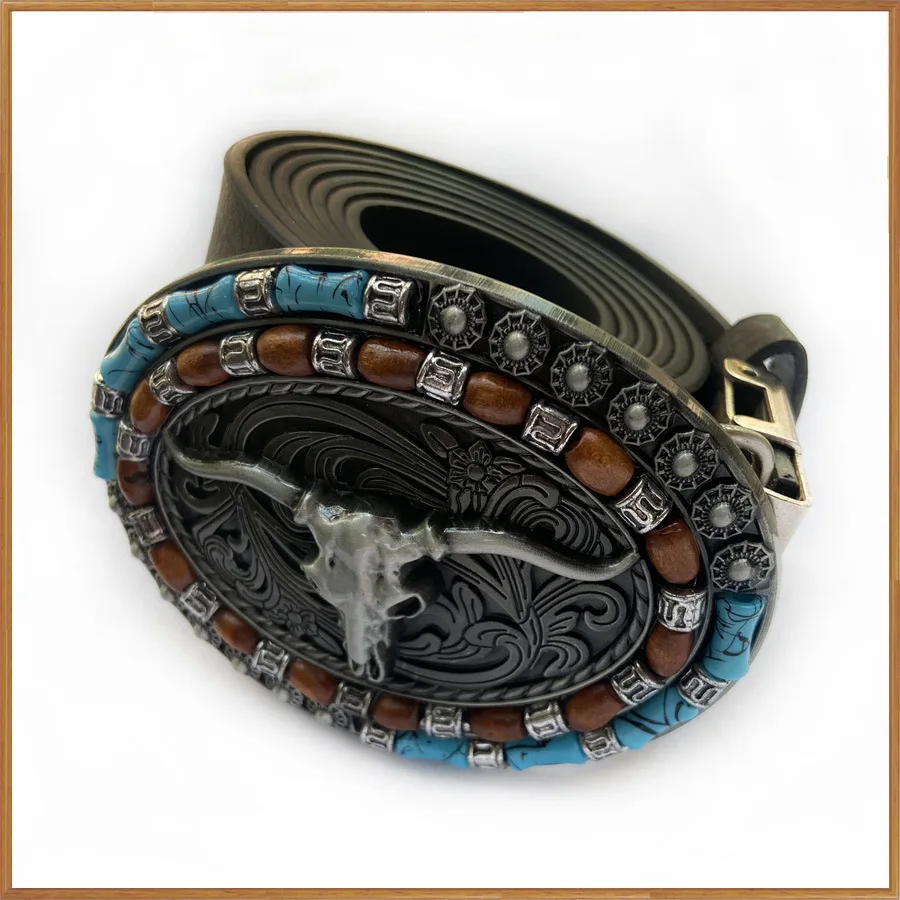 Vintage Oval Zinc Alloy Cow Skull Belt Buckle - Western