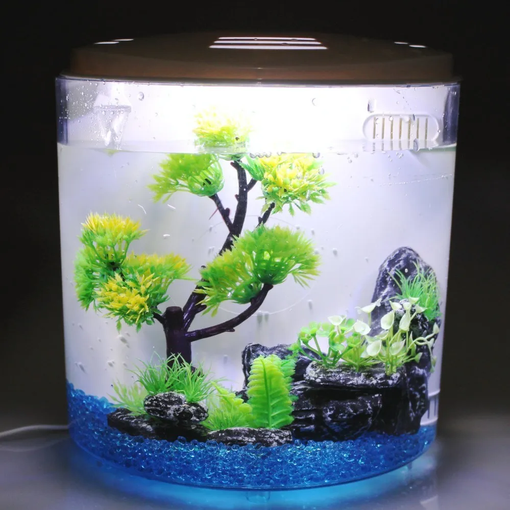 No Need to Feed Mini Ecological Fish Tank Closed Aquatic Ecosphere No Need to Change Water with LED Base Desktop Fish Tank 