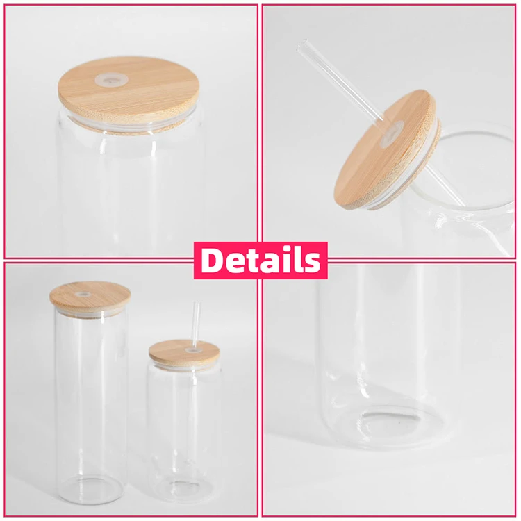 Alibaba.com: 16oz Can Shaped Glass Tumbler Cups with Bamboo Lids and ...