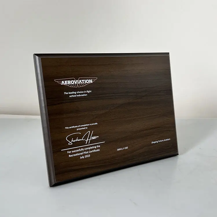 Company brand aithorization certificate business wooden trophy awards custom logo wooden trophy plaque