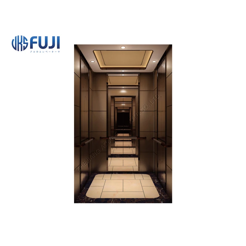 China Elevator Factory Gorgeously Decorated Machine Room Cabin Rose Gold Passenger Elevator