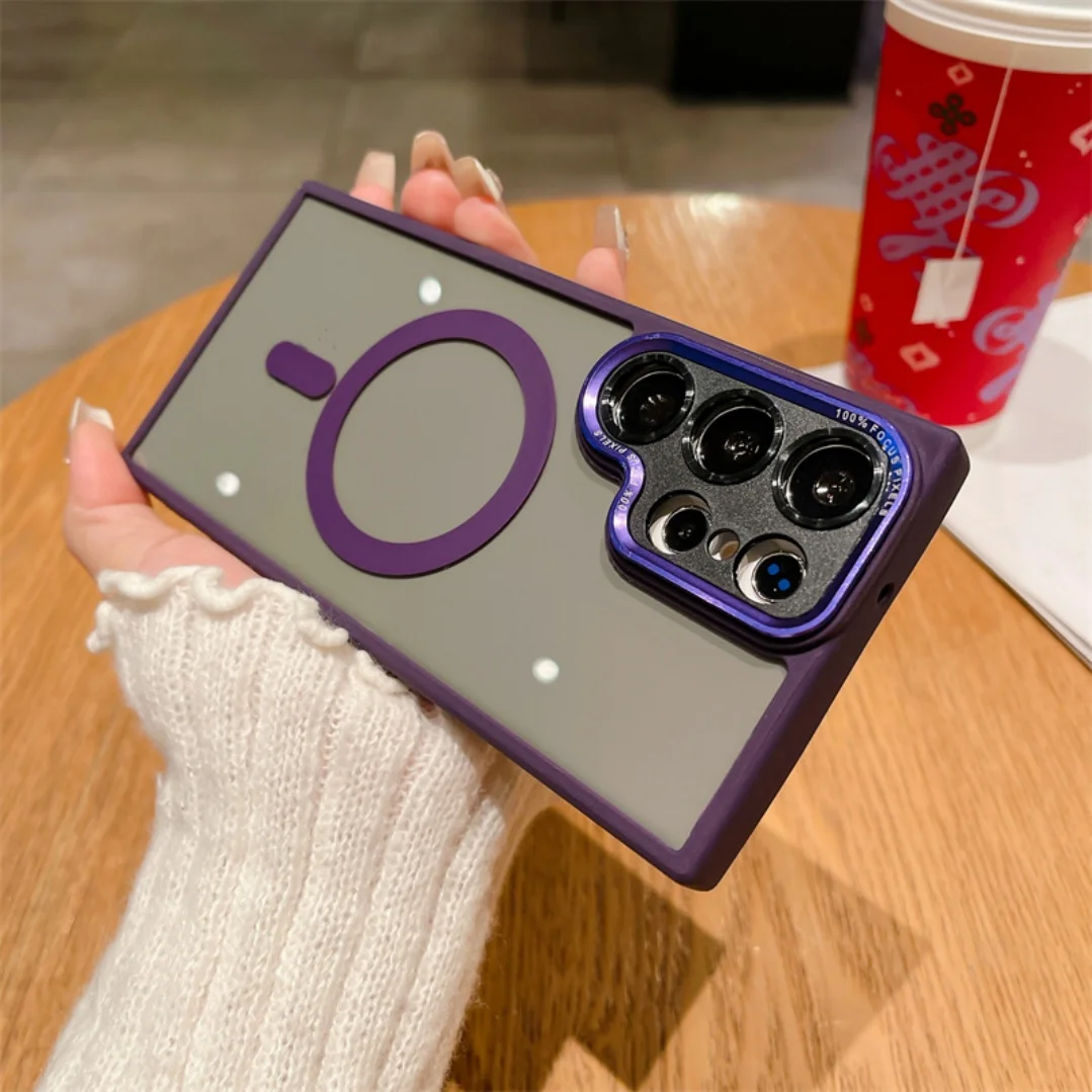 Fashion Plating Metal Lens Protective Phone Case for Samsung S25 S24 Ultra S23Plus S23FE S22+ Magnetic HD Back Cover Wholesale