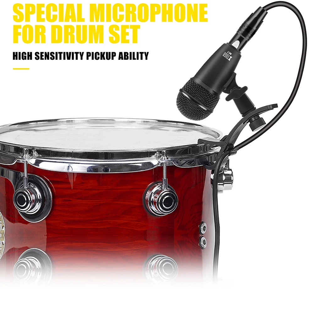 New Mi7 7piece Wired Dynamic Drum Mic Kit Kick Bass,Tom Snare Cymbals