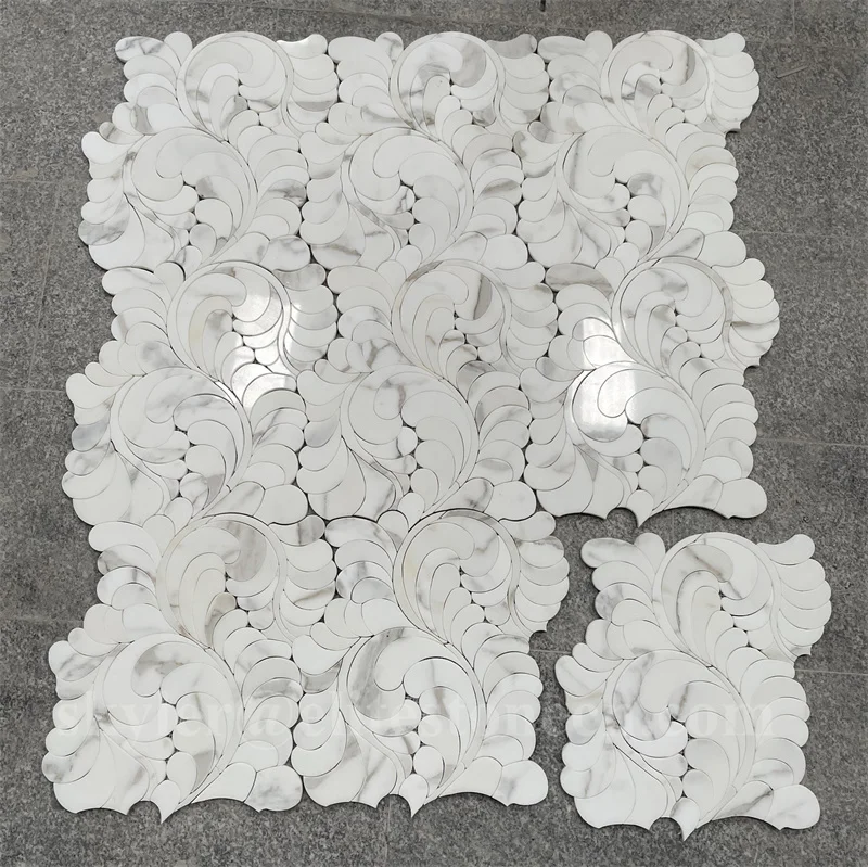 Calacatta Gold Marble Flower Waterjet Mosaic White Stone Bathroom Floor ...