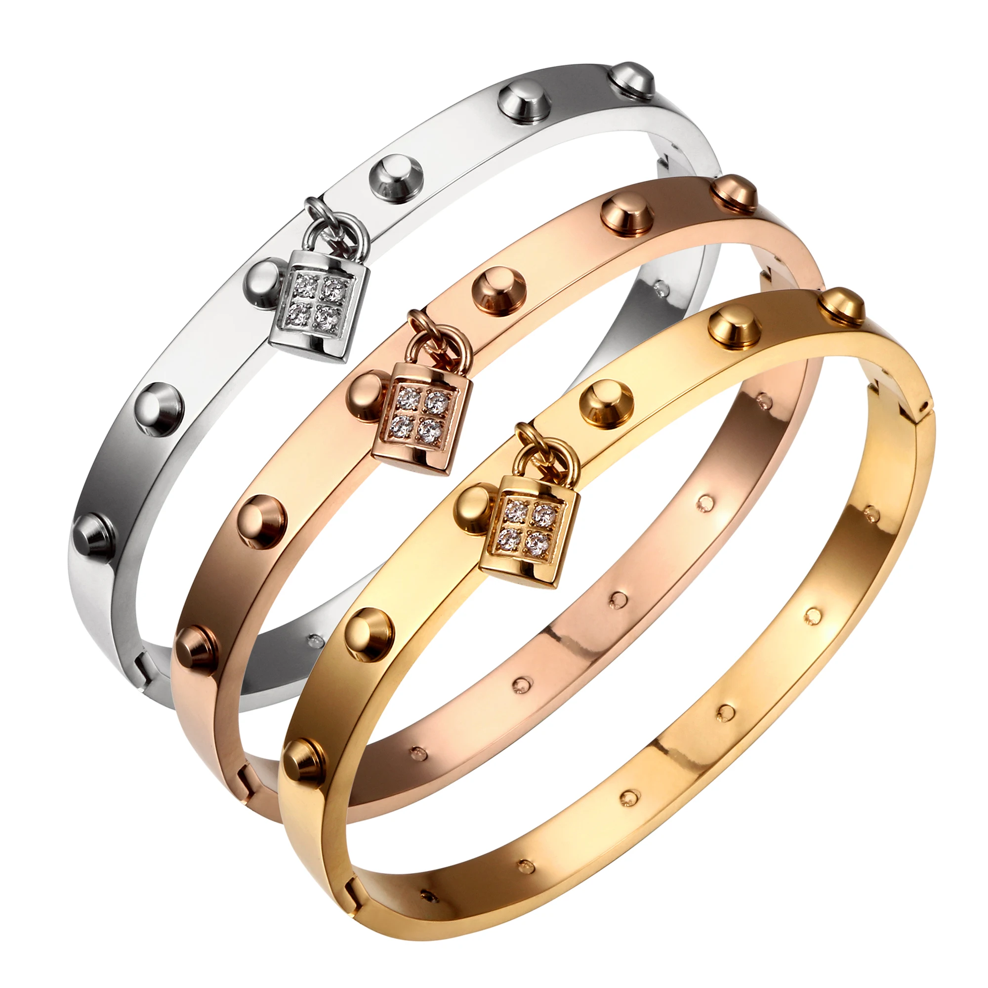 18k gold stainless steel bangle charms