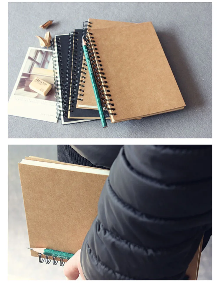 Notebook Spiral Sketchbook Diary Drawing Painting Graffiti 18x12cm 14x21cm  Kraft Paper Cover Blank Paper Notebook School Supply