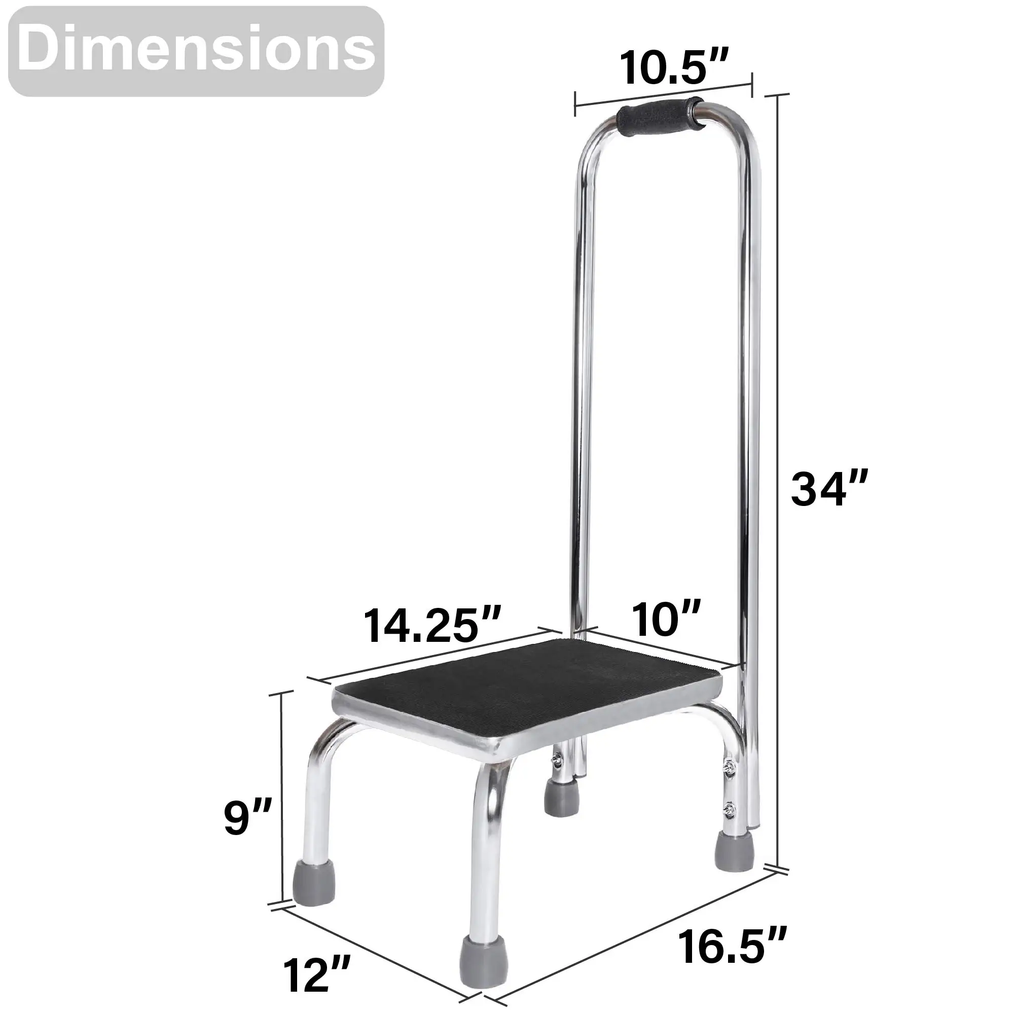Steel Medical Foot Step Stool with Handle and Anti Skid Rubber Platform
