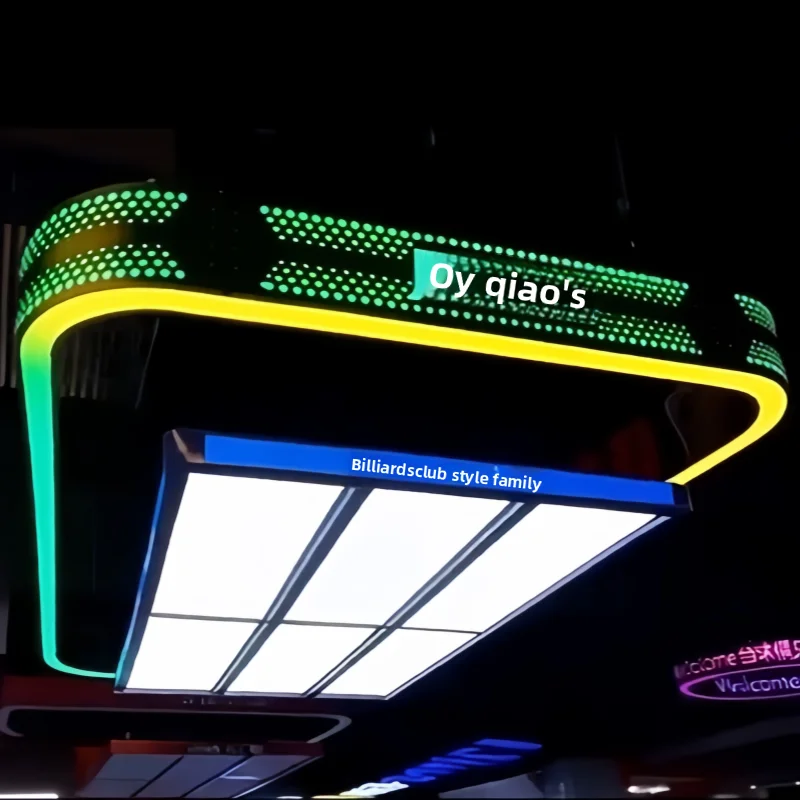 Lampu Gantung Berbentuk Meja Biliar Serbaguna dari Besi dengan Penerangan Penuh Berwarna-warni dan Kotak Lampu LED