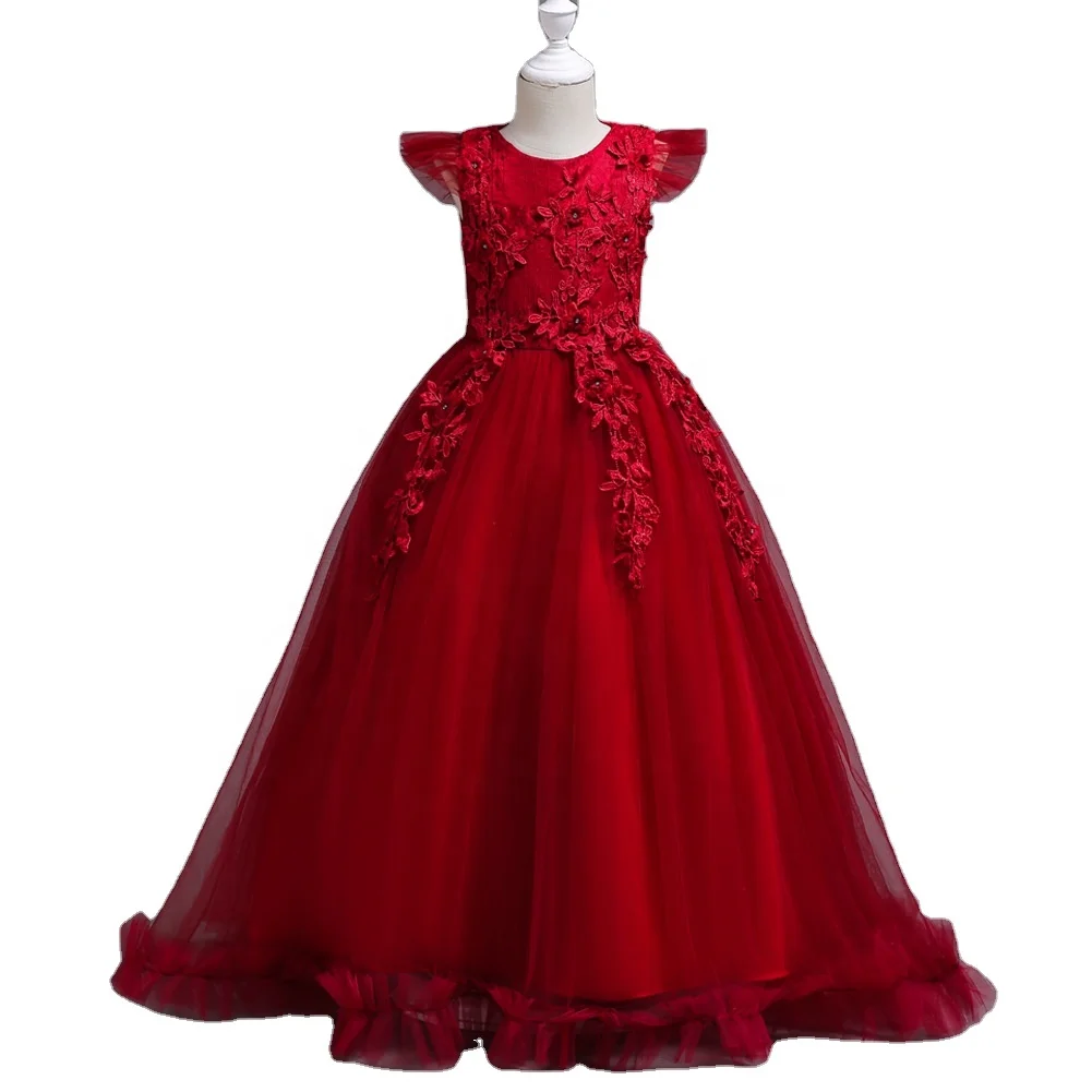 Аппликация платья для девочек держащих букет невесты; Детское Нарядное вечернее длинное платье в пол детской вечеринки честь Дня Рождения костюм рождественской вечеринки; Бальное