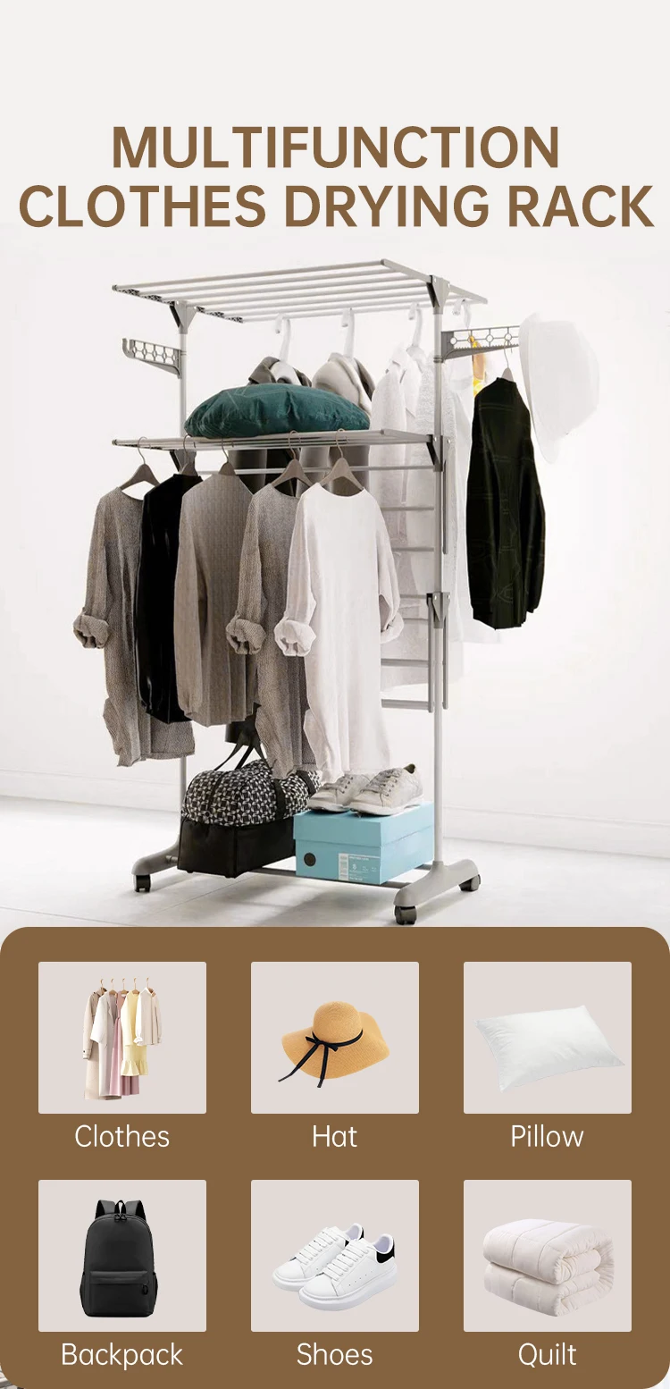 Balcony 3 Tier Clothing Laundry Rack Organizer Portable Free-standing ...