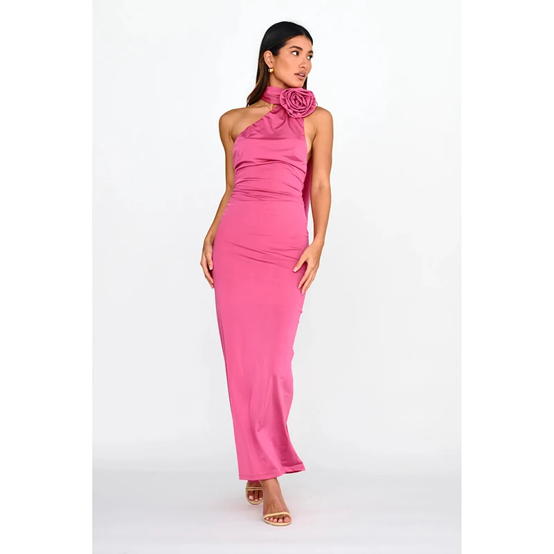 Summer Wholesale Green Beaded Strappy Knit Midi Dress Sleeveless Elegant  Sexy Casual Dress