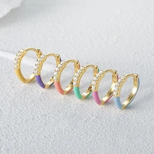 Carline wholesale 925 silver imitation color enamel 18k gold plated zircon trendy huggie hoop earrings fine jewelry for women