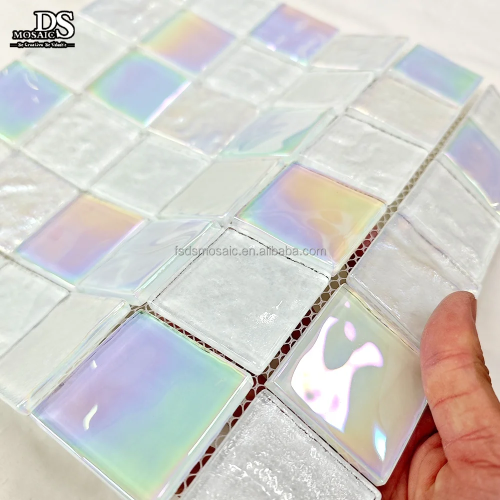 Swimming Pool Glass Mosaic Colorful  Iridescent Tiles Strip Swimming Pool Mosaic Tile Wall Floor Decoration