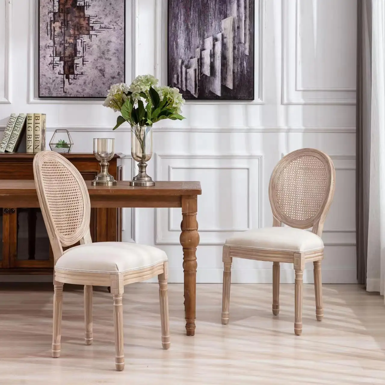 TOSEE Furniture French Desgine Fabric Seat Rattan Cane Back Louis Event Wedding Dining Chair