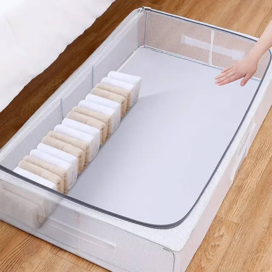 Large-Capacity Eco-friendly Folding PVC Underbed Clothes Storage Box Durable Dust-Proof Wardrobe Storage Container for Clothes manufacture