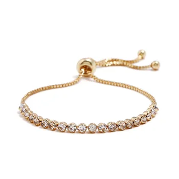 Simple 18k Gold Filled Box Chain Adjustable Crystal Rhinestone Bracelet Bangles Adjustable Zirconia Tennis Bracelet