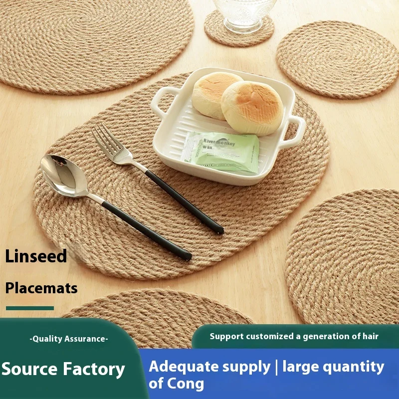 Modern Linen Grass Insulation Mat Set Dining Table Placemat Straw Woven Coaster Home Mug Mat Factory Stock Support Dropshipping