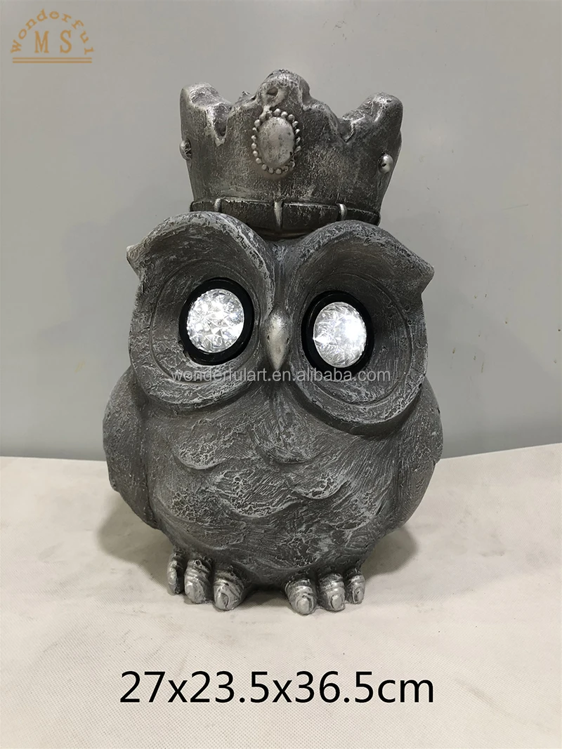 Owl Sculpture Animal Magnesia Statue With Solar Light for Home Garden Decoration