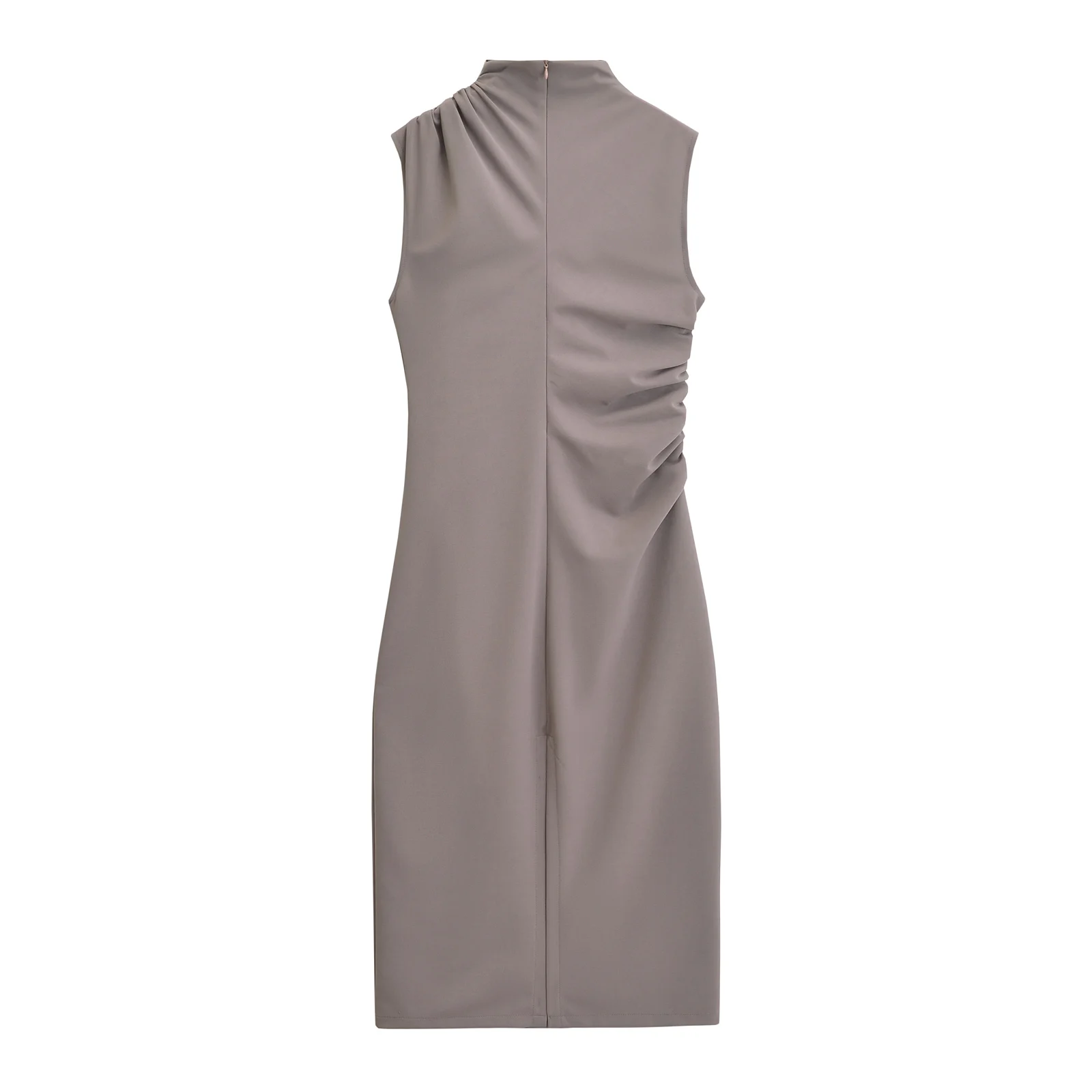 2 Colorway Sleeveless Solid Color Pleated Crew Neck Casual Fashion Summer Long Dress for Women