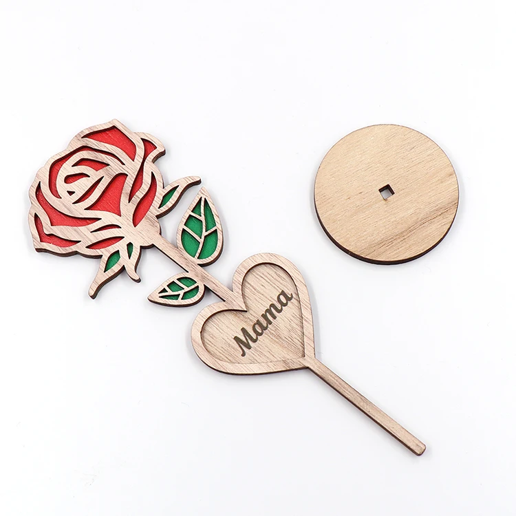 CHA249CH1398-Mother's Day Roses Laser Cut Art Wood Flower Heart Mama Love Christmas Gift Model Number Bauble supplier