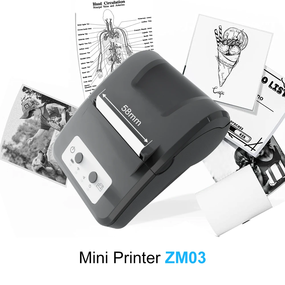 Zywell ZM03 Mini 58mm Thermal Receipt Printer - Bluetooth & WiFi