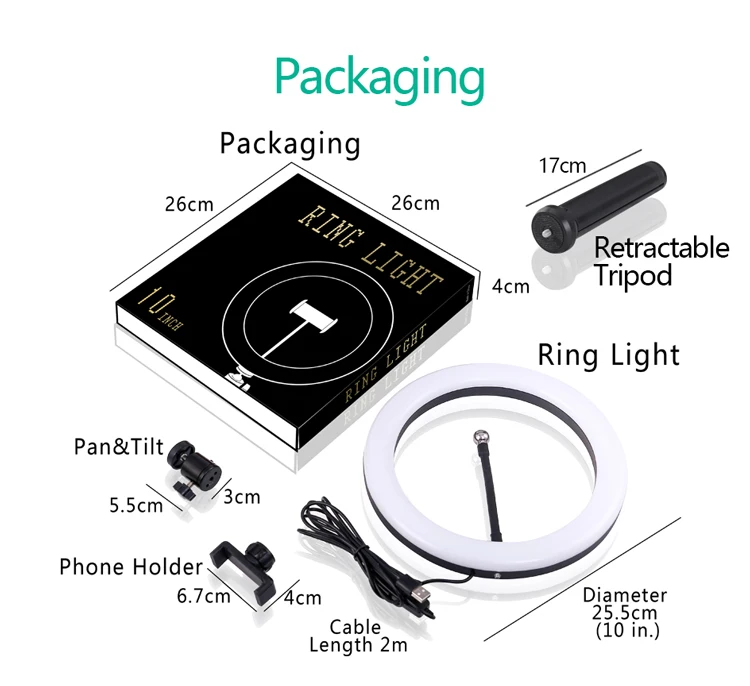 10 Inch Led Ring Light Variable Color Temperature Ring Lamp For Makeup