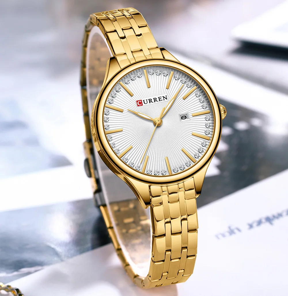 CURREN 9099 Small Dial Simple Design Quartz Watch Fashion Calendar Casual Waterproof Stainless Steel Strap Business Lady Watches