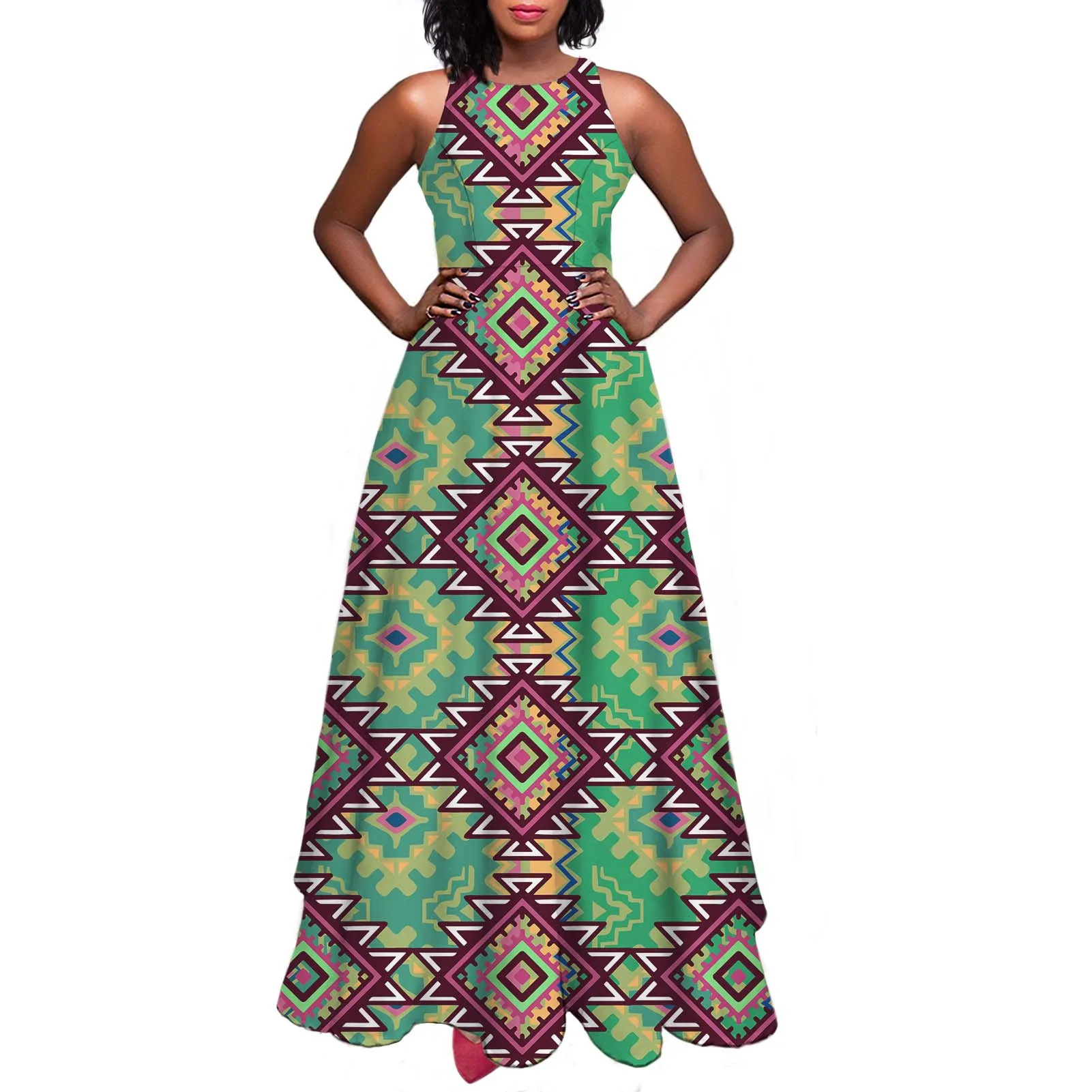 Geometric African Print Kente Pattern Casual Evening Summer Breathable  Eco-Friendly Washable Tank Sleeveless O-neck A-line