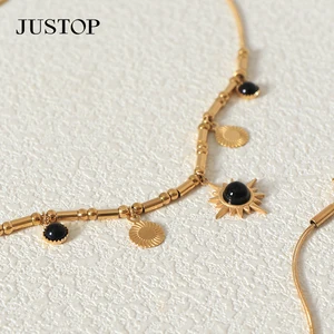 Lucky Sun Star Charm Pendant Stainless Steel Necklace Inns Simple and Turquoise Chain Pendant Necklace for Women