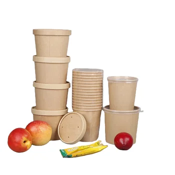 Customized Paper Soup Barrels With Paper Lids Brown Paper Soup Bowl Disposable Kraft Soup Cup