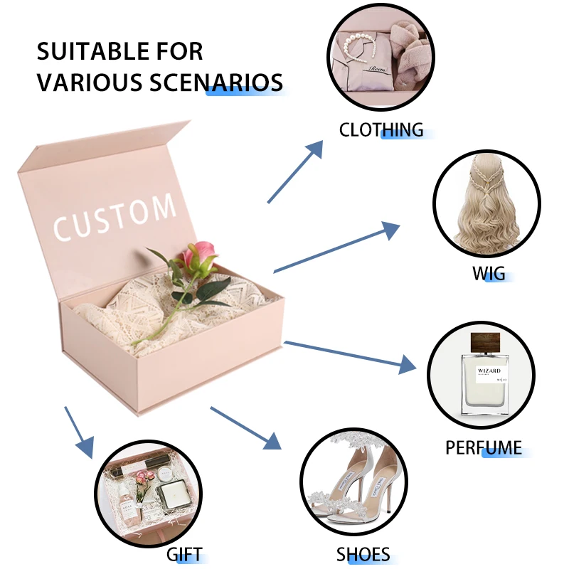 Custom Luxury Magnetic Flip Paper Box Sponge Lining for Gift Packaging Rigid Book Shape Packaging for Shoes Clothing