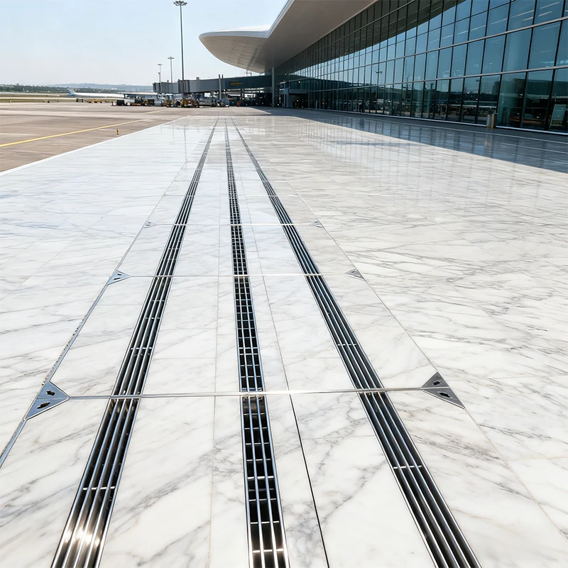 Stainless steel drainage ditch at the airport