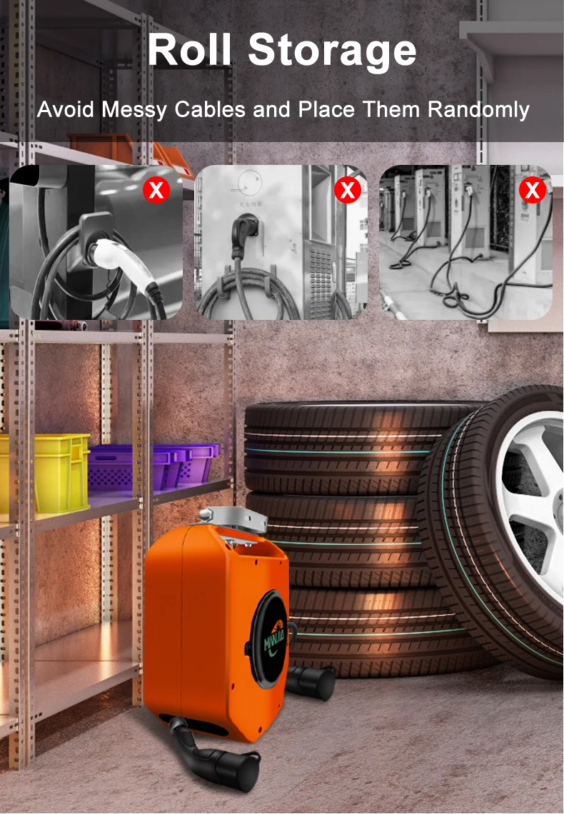 8a 16a 32a 40a Ev Charger Cable Reel Type 2 To Type 2 Electric Car 3 To