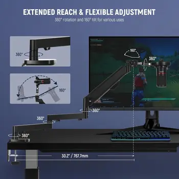 Neewer Low Profile Mic Arm Desk Mount, 360 Swivel Boom Arm with Pneumatic Damping Adjustable, Cable Management, Compatible detail image
