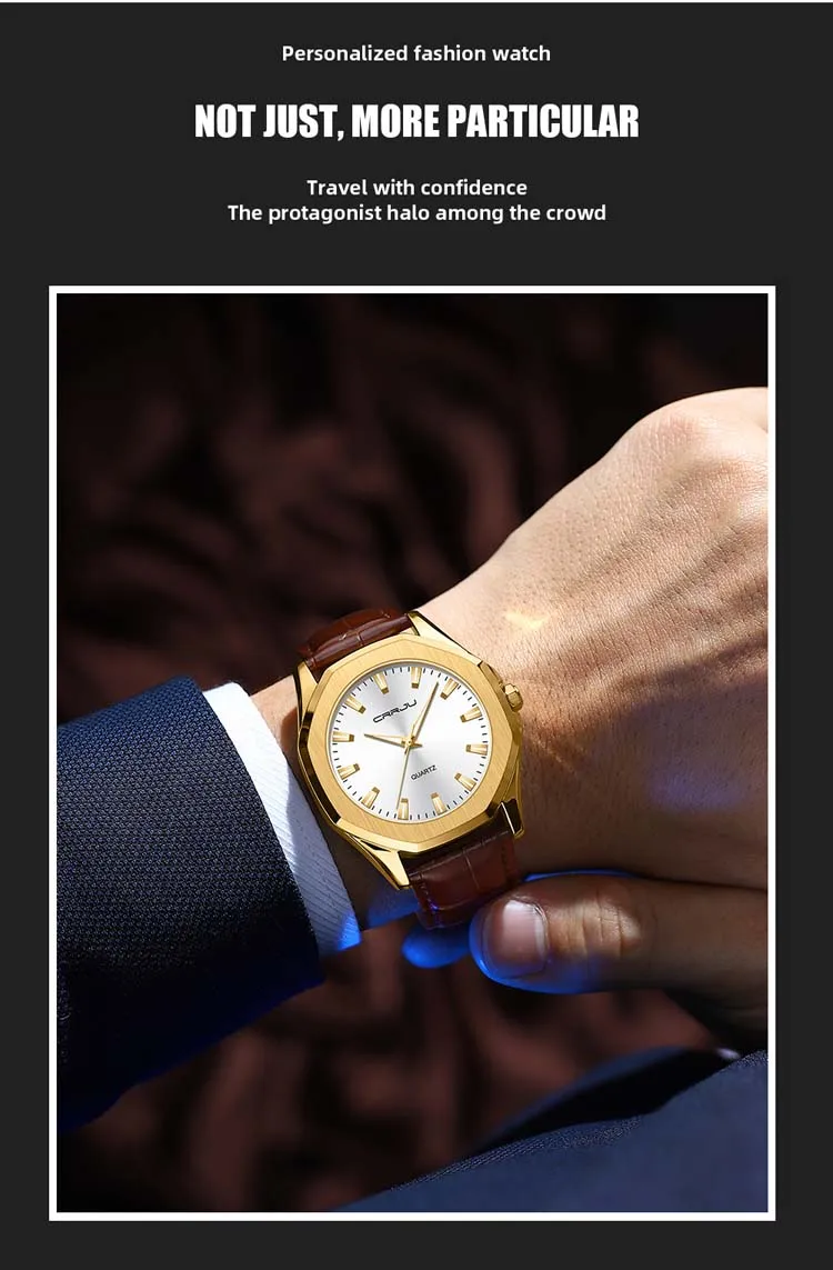 CRRJU 5015 Charming Classic Male Quartz Watch Latest Japan Movement Water Proof Luminous Vintage Business Watch Design