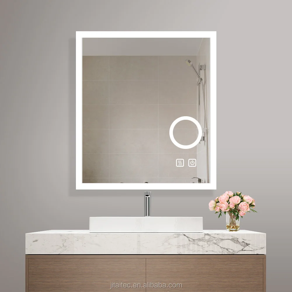 Modern Design LED Bathroom Smart Mirror Rectangle Silver with Sandblast Sensor Switch and Illumination for Salon Use