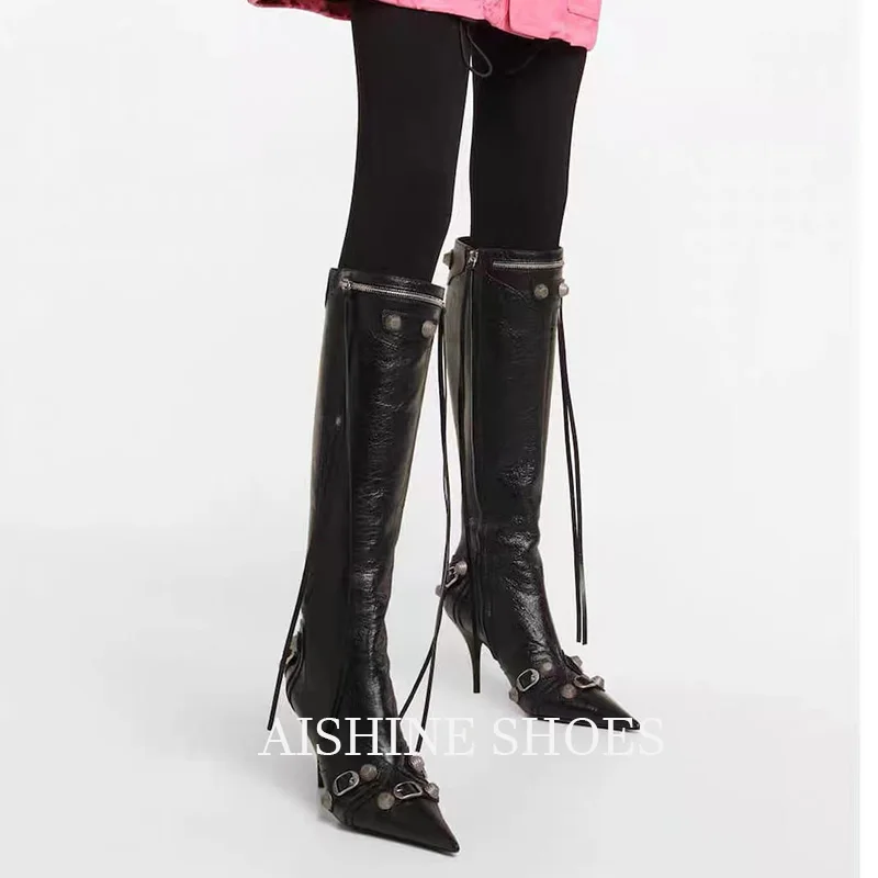 Ab166md 2022 New Fashion High Heel Long Boots Pointed Toe Leather Knee High Boots Women Boots 6305