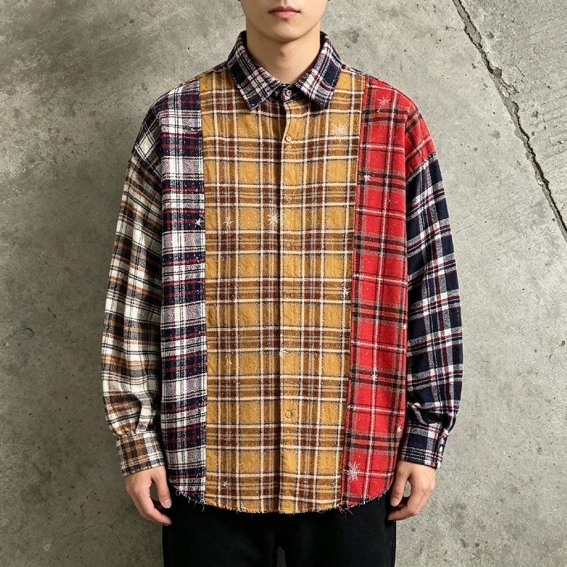 Button up Custom Logo Fashion Plus Size Plaid Flannel Shirt 100 Cotton Long Sleeve Mens Wholesale Casual Clothing gallery 3