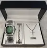 Reloj verde plateado + accesorios plateados + caja