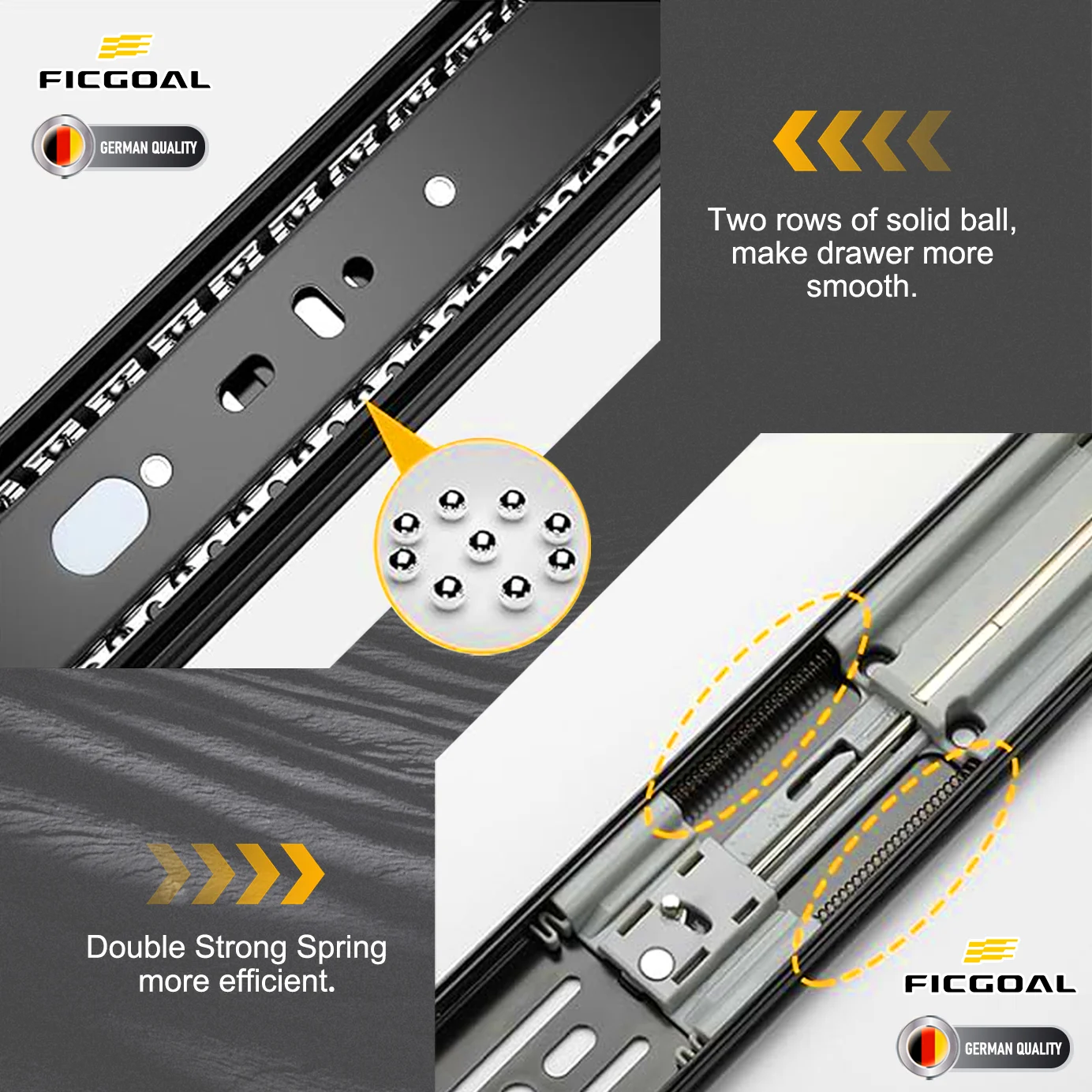 FICGOAL Customizable Cold Rolled Steel 3-Fold Soft Close Slide 45mm Drawer Slide for Industrial Suppliers Kitchen Drawer Rail