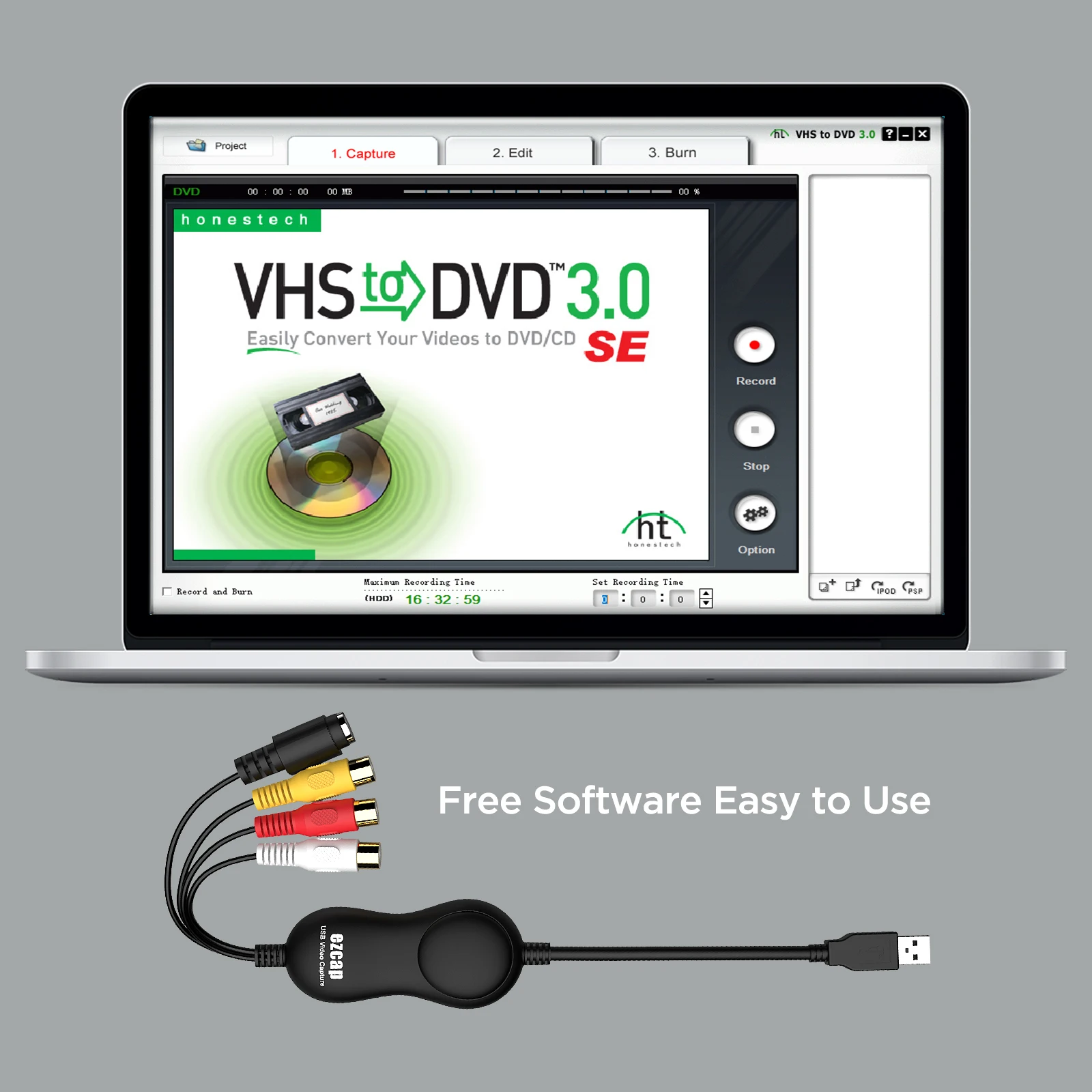 USB2.0 Video Capture Card  RCA to USB Converter, VHS VCR Hi8 Mini DV to Digital/DVD Tape Player Camcorder Camera Via PC Ezcap