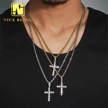 Fine Hip Hop CZ Jewelry Iced Out Round Cut Pendant 925 Silver Cubic Zircon Cross Pendant For Men Women