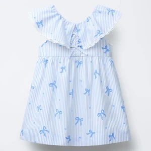 Puresun Casual Girls Dress Striped Pattern Spring Kids Smocked Clothing Embroidered Crayfish Ruffle Toddler Girls Dresses