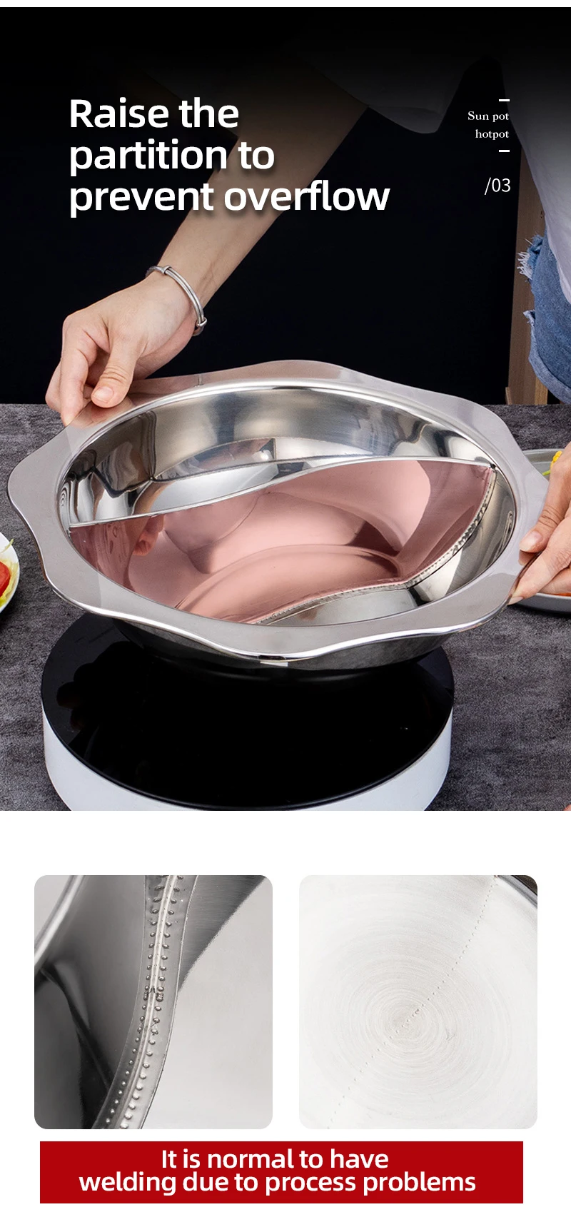 Wholesale Low Good Price Sun Shape Design 2 Compartments Stainless Steel 0.8mm Stainless Steel Individual Hot Pot Soup Hotpot