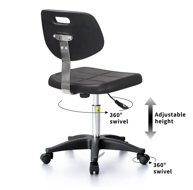 ESD Lab Chair Steel Construction PU Foam Anti-Static Backrest Dust-Free Workshop Lift Rotate Function for Hospitals Schools-J29