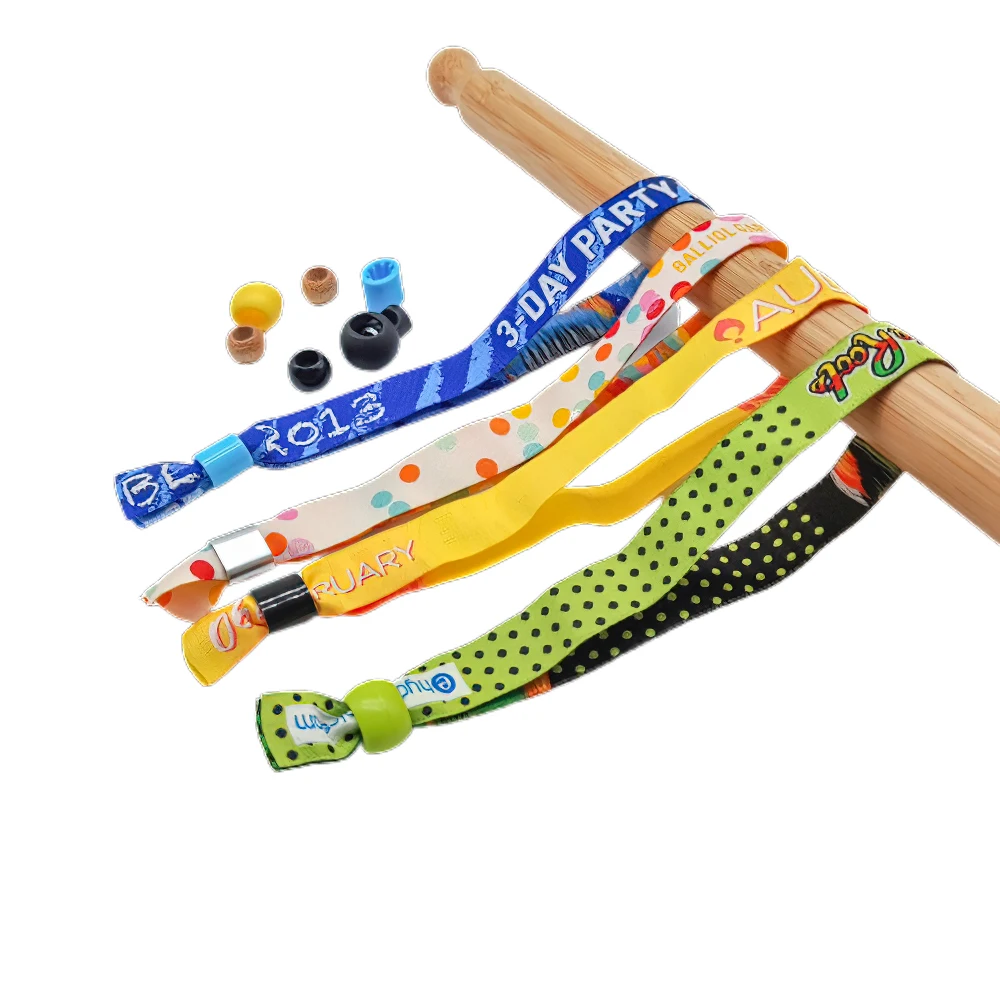 product cheap multi color woven polyester ribbon wristbands custom logo party festival bracelets fabric events wristbands-5