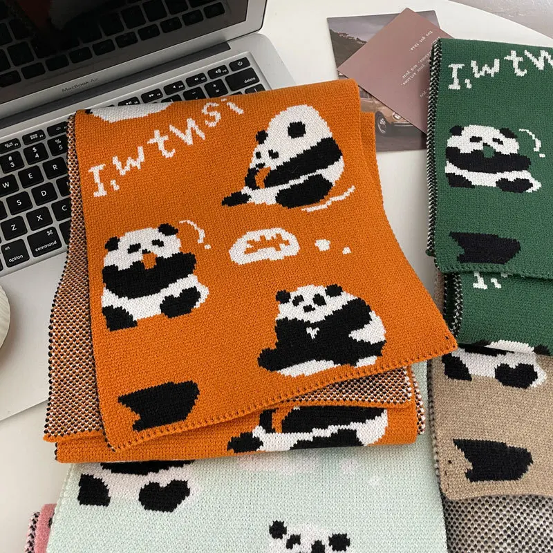 Оптовая продажа шерстяные шарфы с мультяшными героями модные теплые женские Симпатичные Жаккардовые вязаный зимний шарф пандой