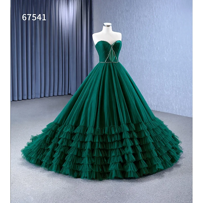 Woman Sleeveless Elegance Quinceanera Ball Gown Arabic Lady Emerald Green  Formal Vestido Festa Prom Dresses Birthday Party Wear