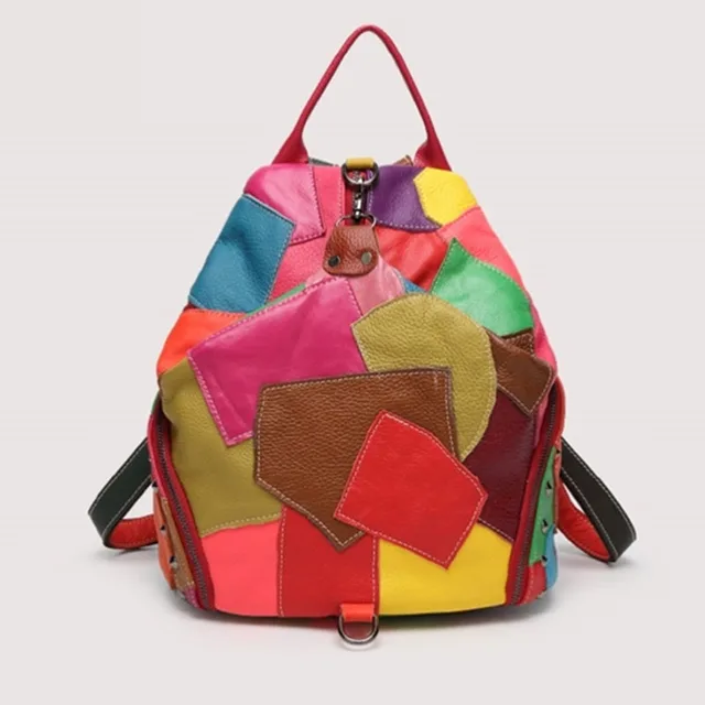 Stylish New Arrival Cowhide Patchwork Backpack - Women's Genuine Leather Handheld Bag, Outdoor Travel Backpack